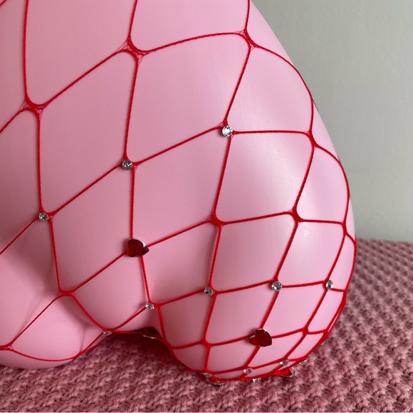♥️ S/M red stocking pantyhose - heart rhinestones mesh fishnet - Picture 4 of 4